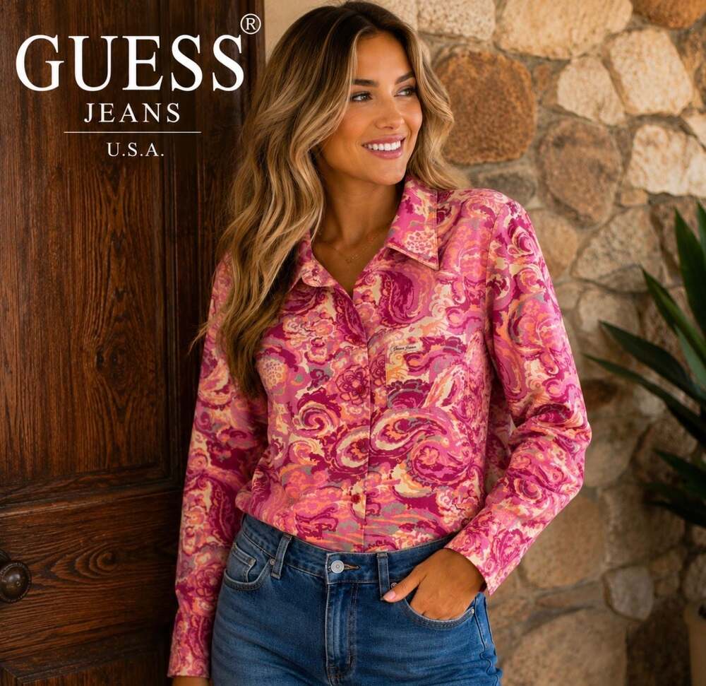 Vintage Guess Jeans USA Women’s S Pink Paisley Button Up Shirt Y2K 90s Retro